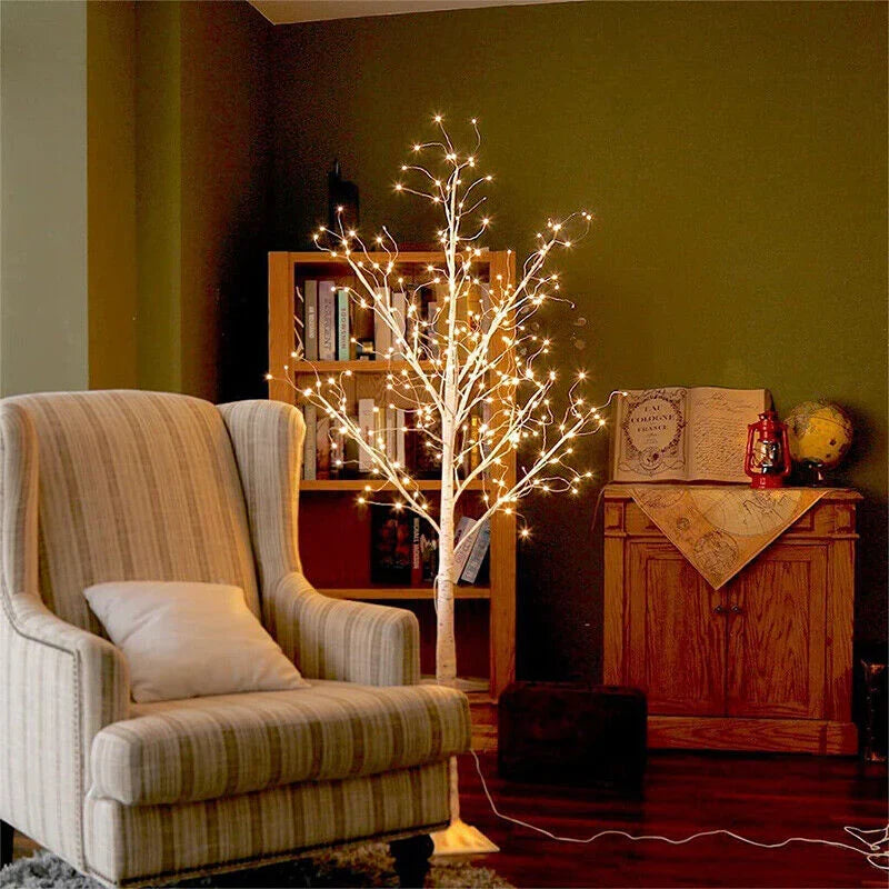 Pre Lit Birch Christmas Tree 6FT with 250 Warm White LED Lights EAMBRITE