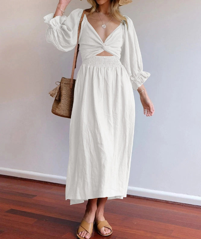 Women's Clothing V-neck Half Sleeves Front And Back Wearable Type Dress
