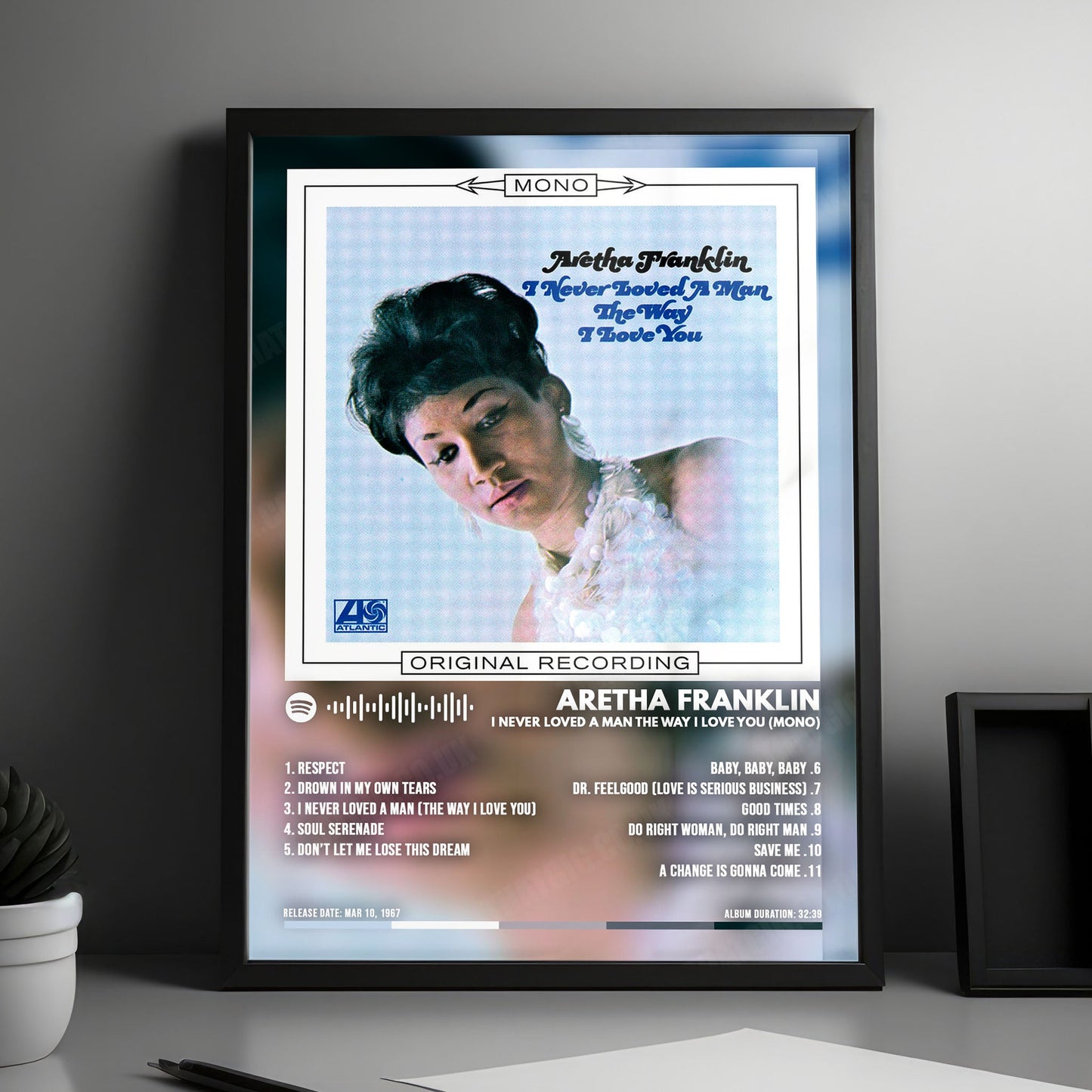 Aretha Franklin "I Never Loved a Man the Way I Love You  " Album Cover Poster - with Complete Tracklist