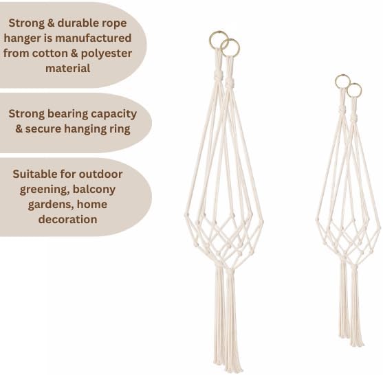 4 Pack Macrame Plant Hangers with Hooks for Indoor & Outdoor Pots