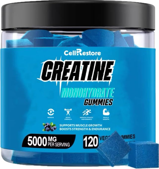 CellRestore Creatine Monohydrate Gummies – 120 Count, 5g Serving, Vegan, Sugar Free, Blueberry