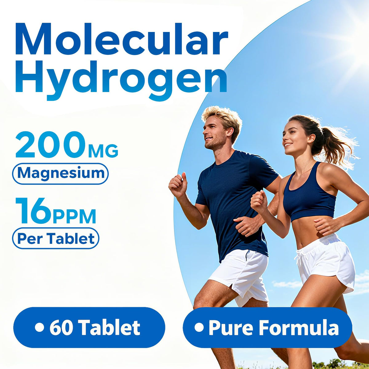 Hydrogen Water Tablets 16 PPM | 200mg Magnesium | Fast-Dissolving Drinking Water Tablets (60 Count)