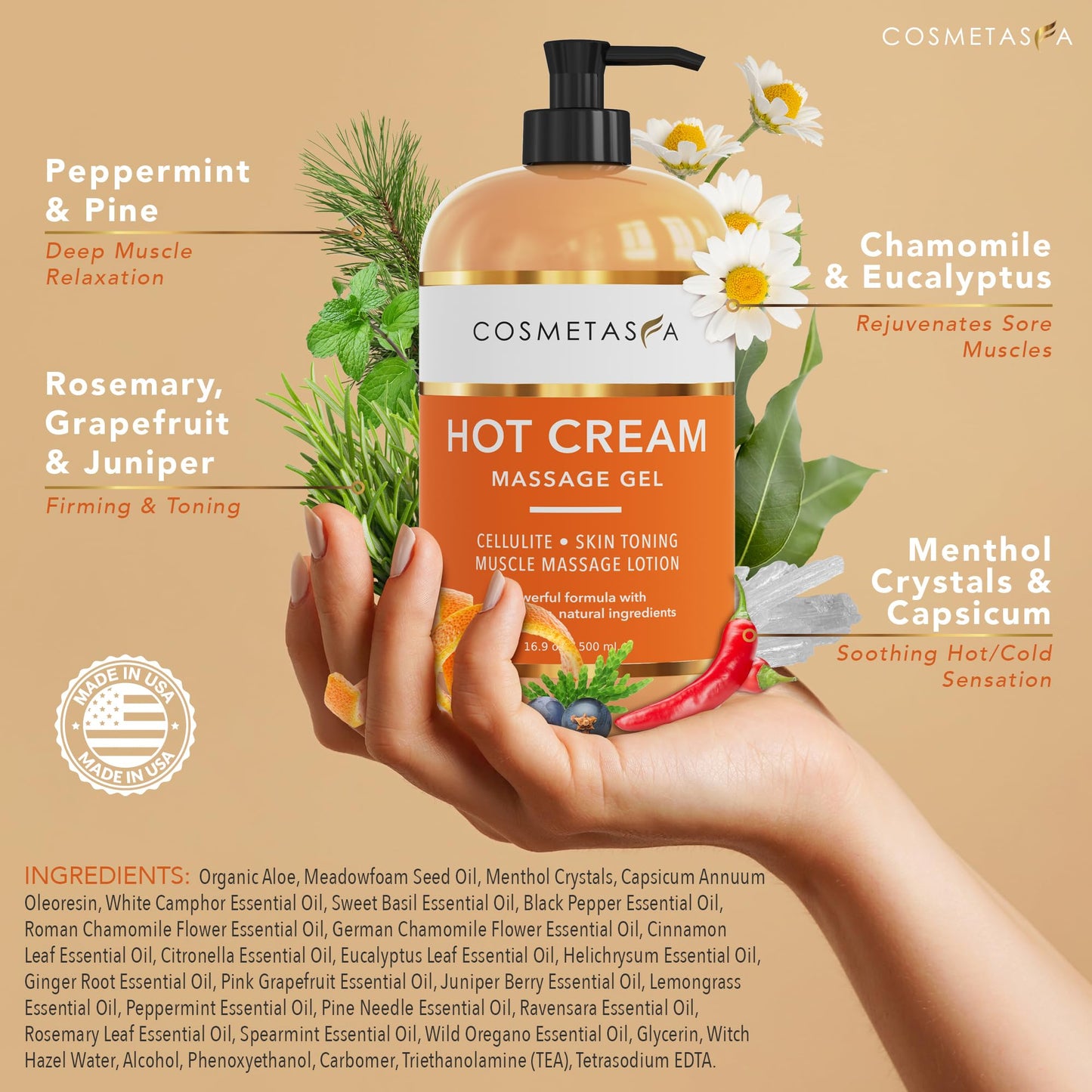 Cellulite Massage Oil, Gel & Mitt - Hot Cream Massage for Firm Skin (16.9 oz)