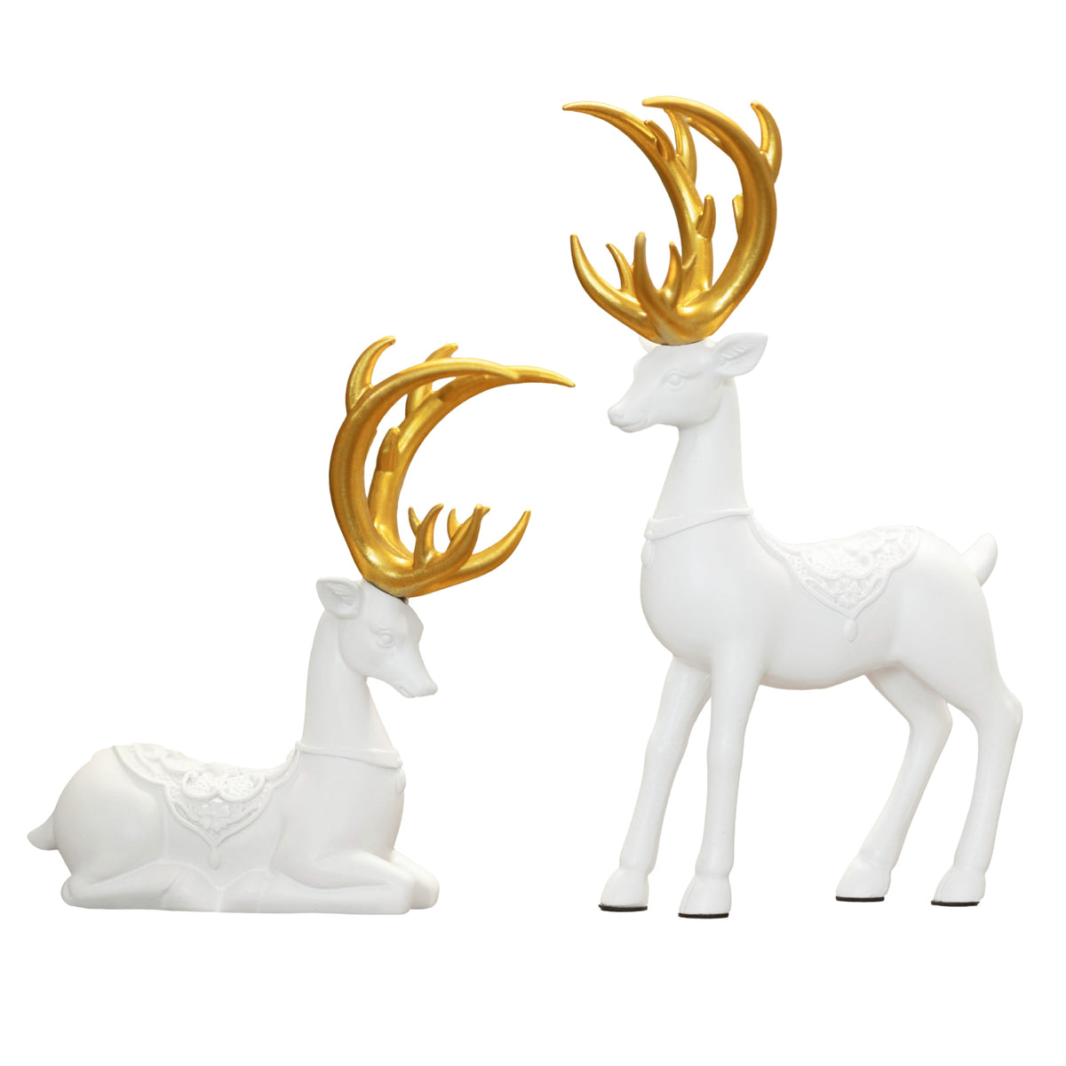 Set of 2 Christmas Reindeer Ornaments Cement Festive Decorations