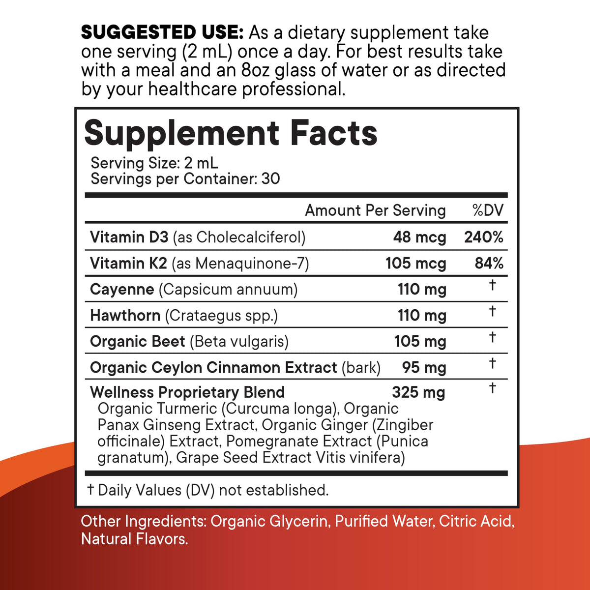 Cayenne Pepper Liquid Drops with Hawthorn Berry, Vitamin D3 K2 – 6oz