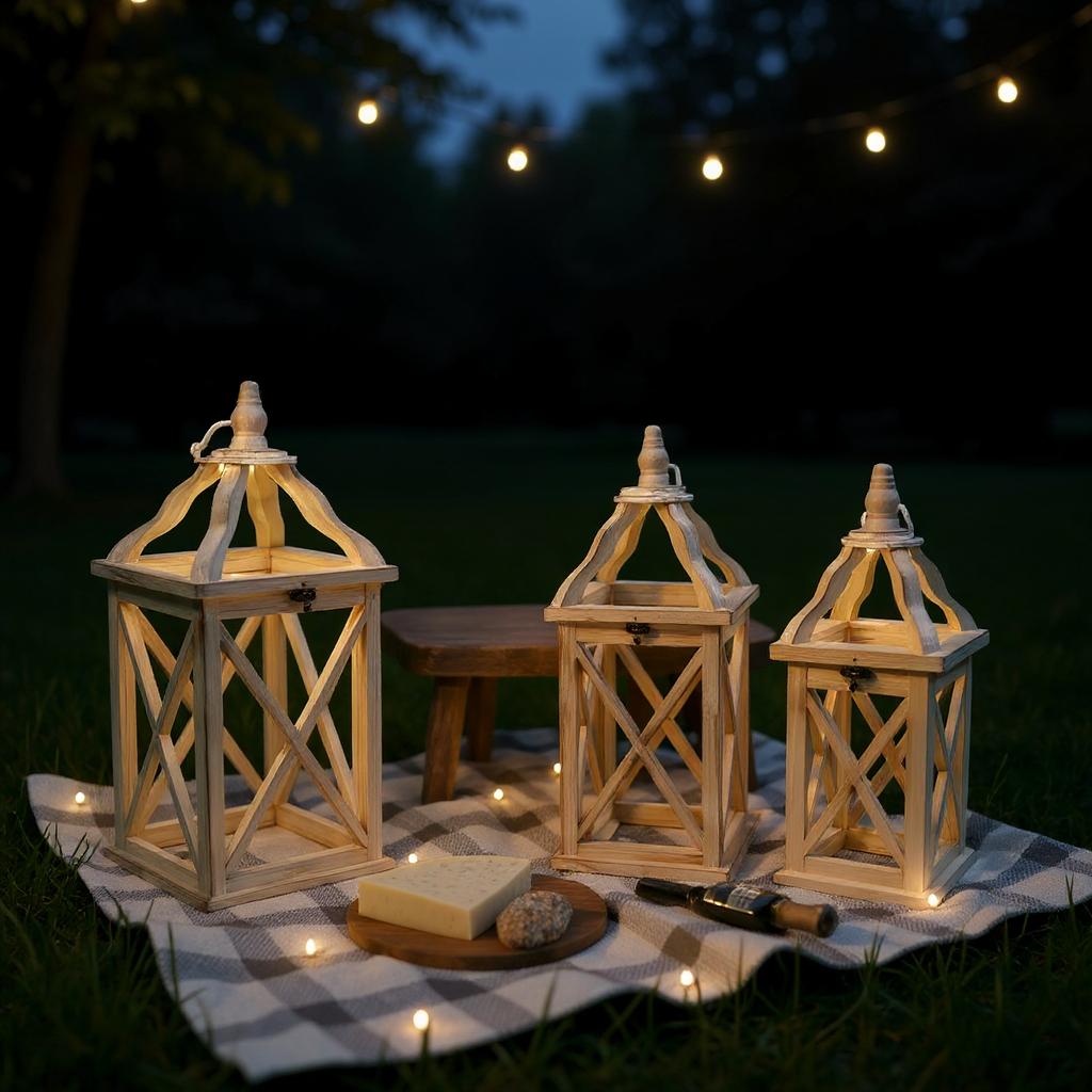 59/36/25CM SET 3 WOODEN LANTERNS