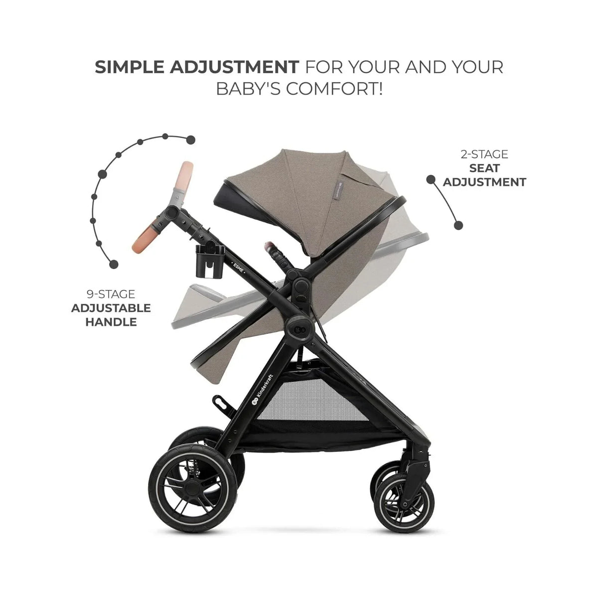 Kinderkraft Esme Pro 3-in-1 Travel System with Mink Pro Car Seat - Sand Beige
