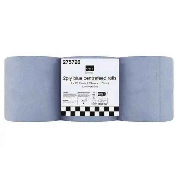 Chefs Essentials 2Ply Blue Centrefeed 6 Pack Rolls