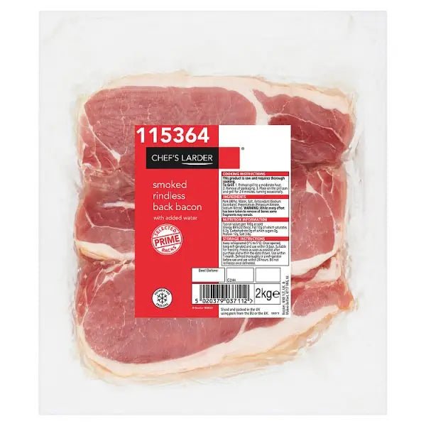 Chef's Larder Smoked Rindless Back Bacon with Added Water 2kg