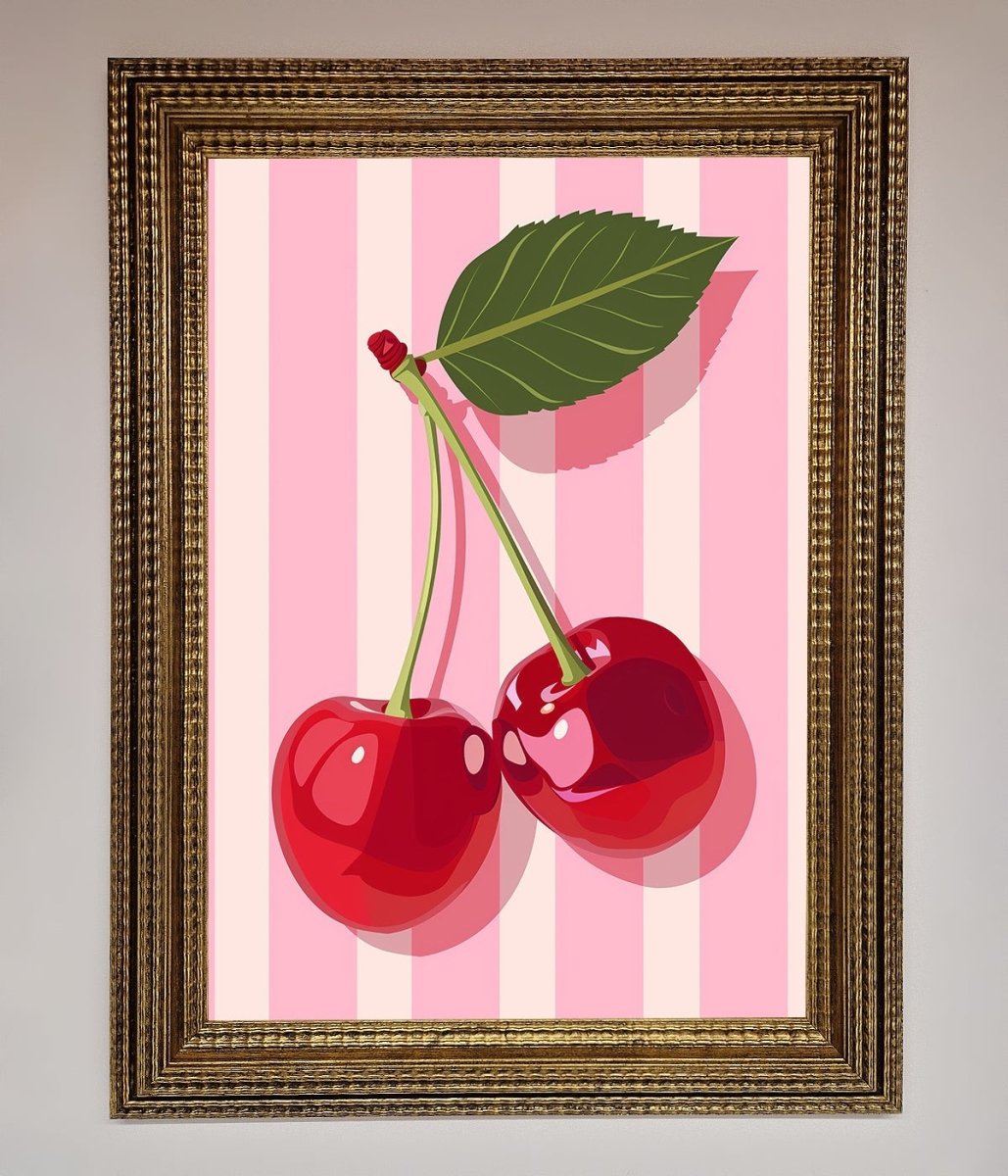 Cherries On Stripes Framed Print