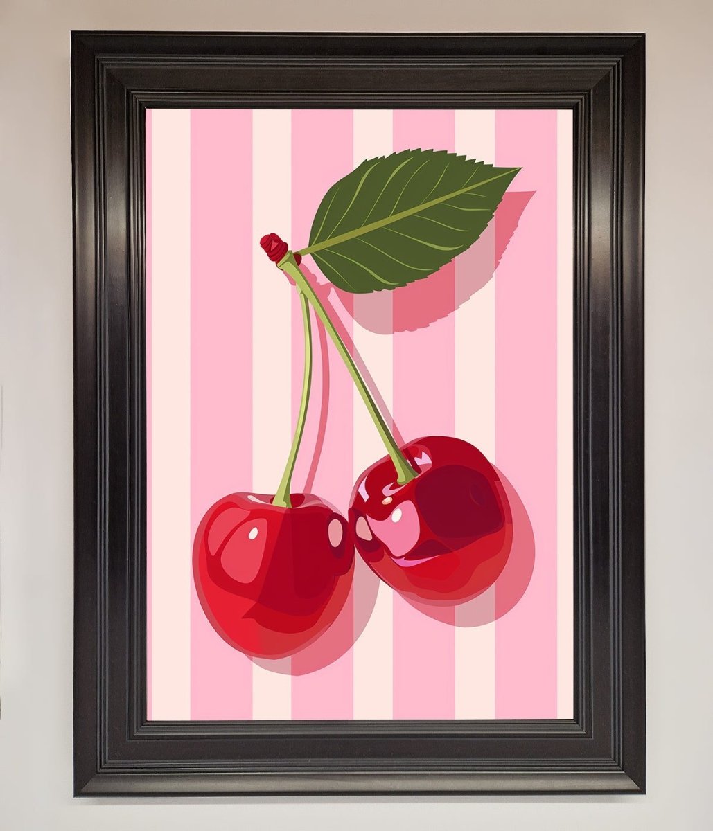 Cherries On Stripes Framed Print