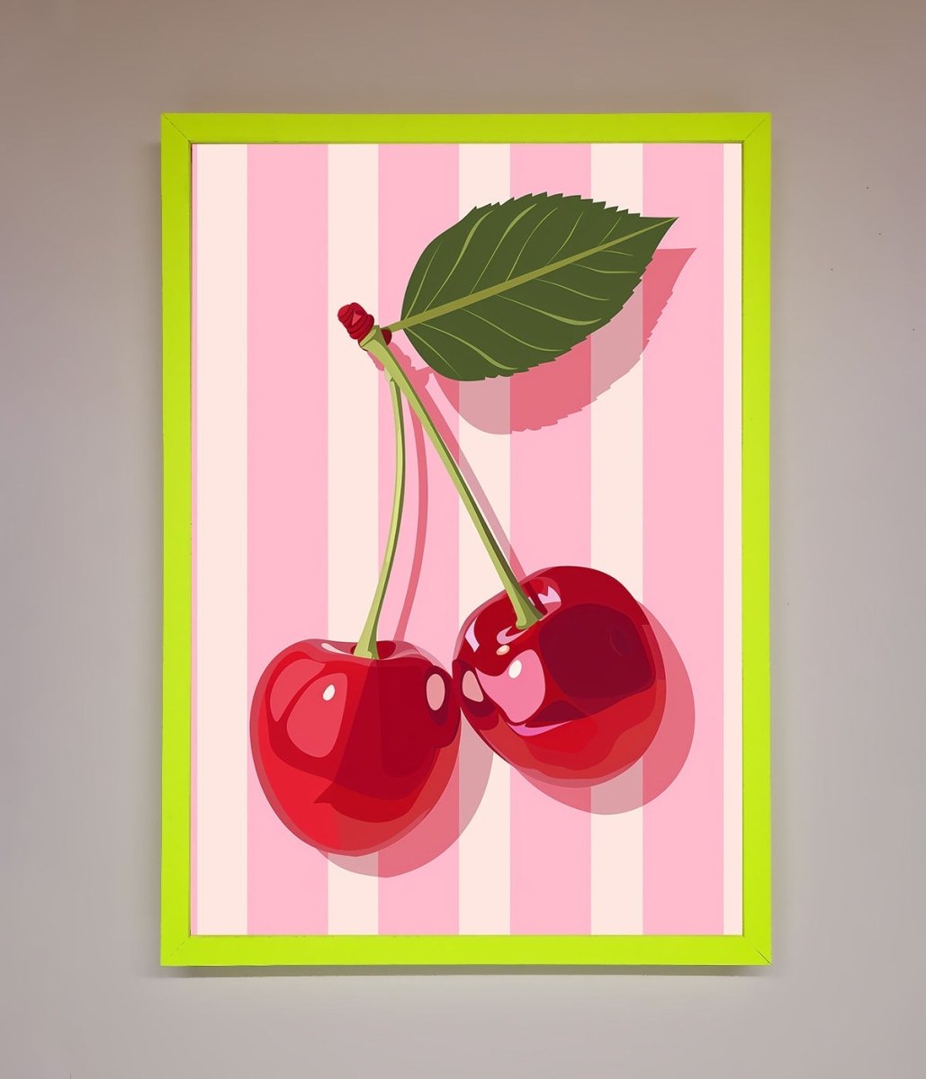 Cherries On Stripes Framed Print