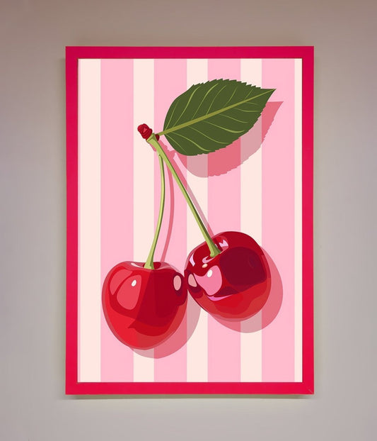 Cherries On Stripes Framed Print