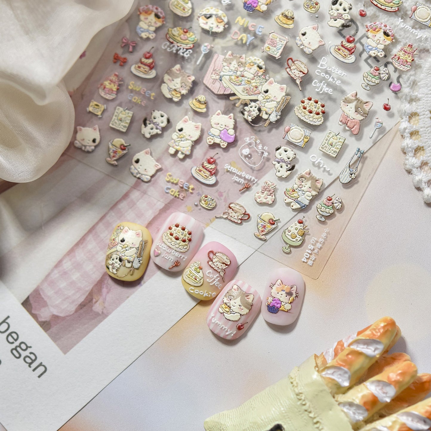 Hello Claws | Cherry Cake And Kitty Nail Deco Sticker