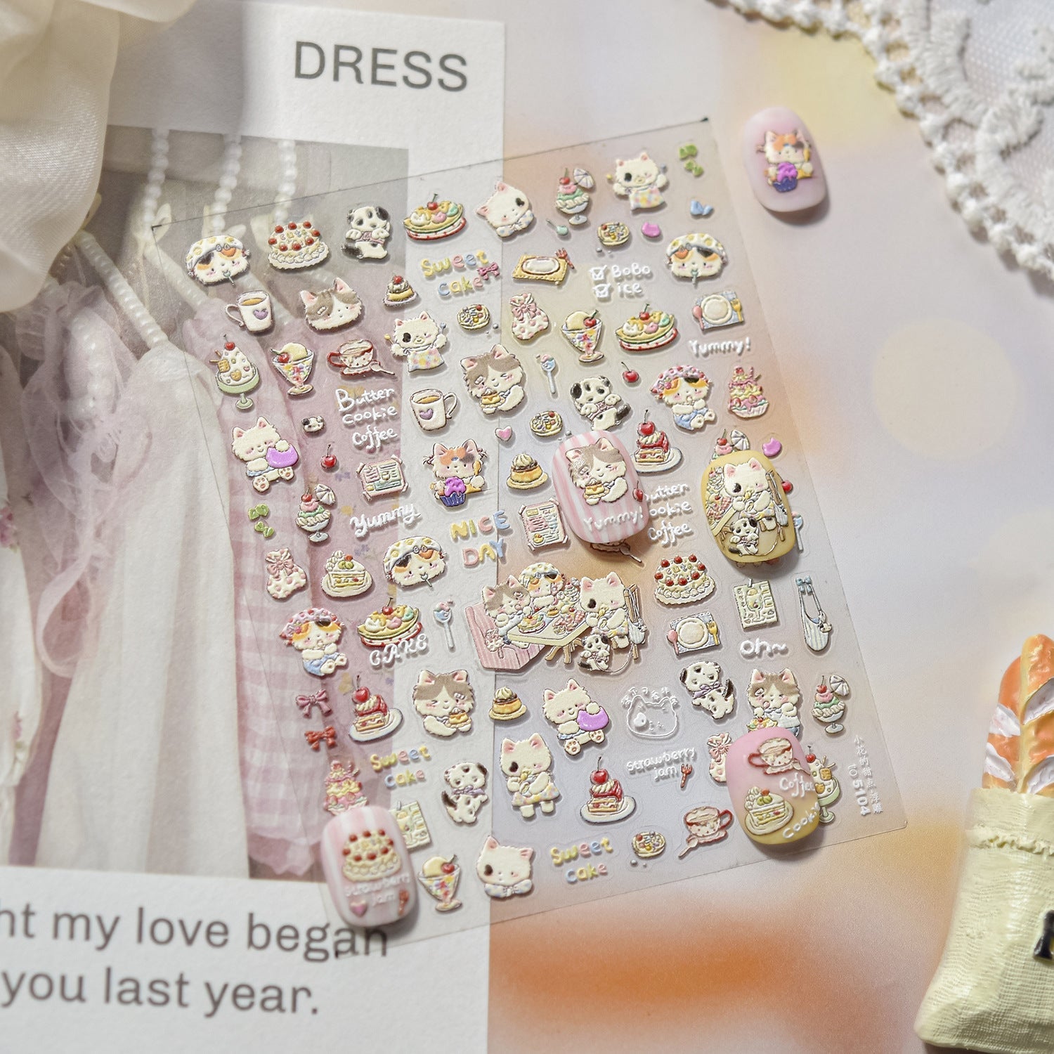 Hello Claws | Cherry Cake And Kitty Nail Deco Sticker