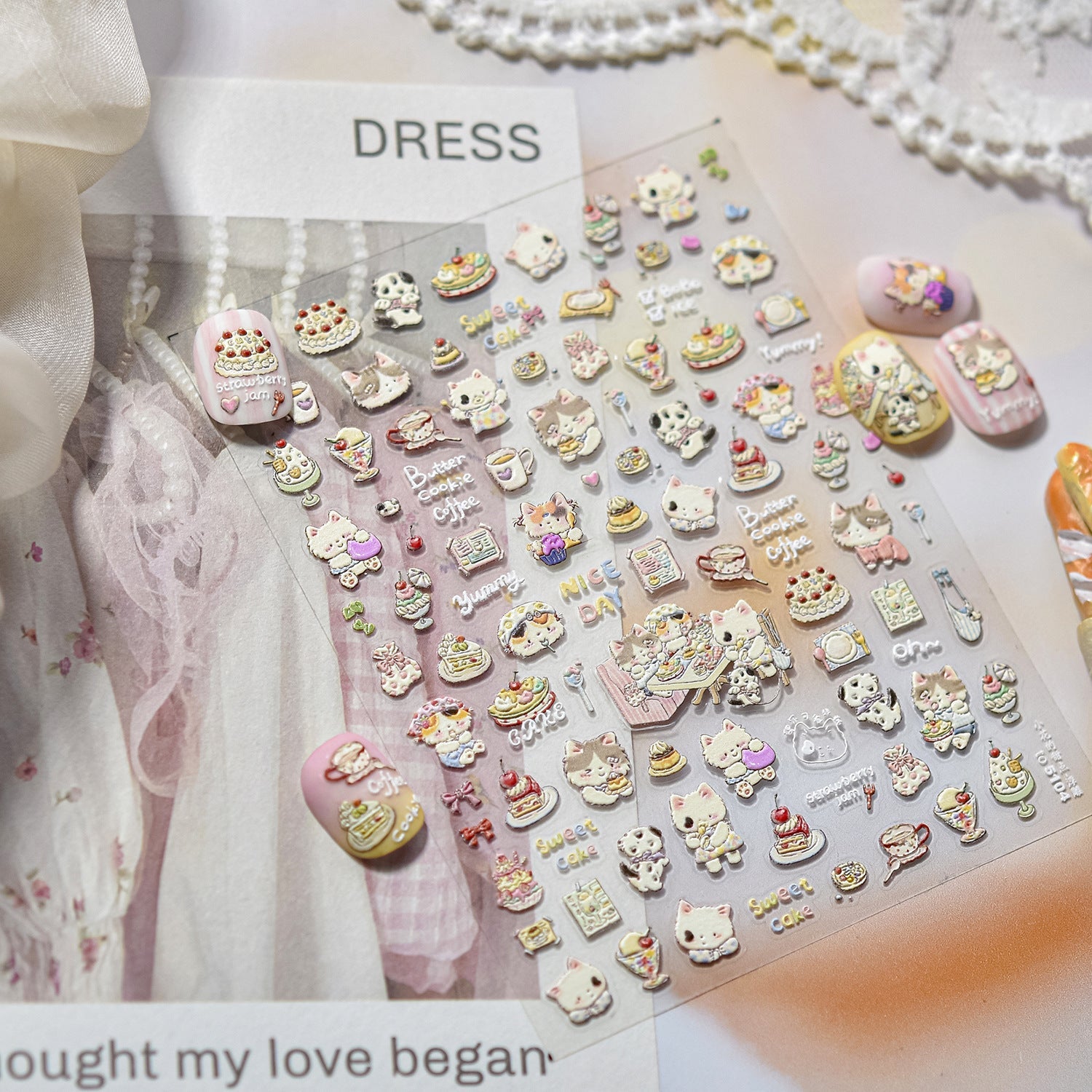 Hello Claws | Cherry Cake And Kitty Nail Deco Sticker