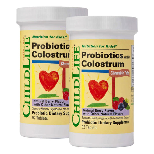 CHILDLIFE ESSENTIALS ChildBiotics with Colostrum – Probiotics for Kids, Berry Chewables, 92 Tablets (Pack of 2)