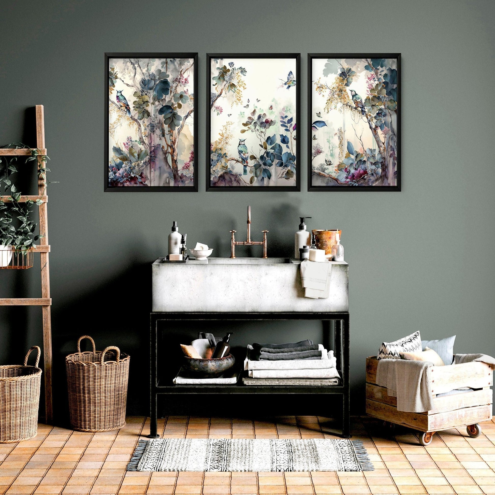 Bathroom prints in uk | set of 3 Chinoiserie wall prints