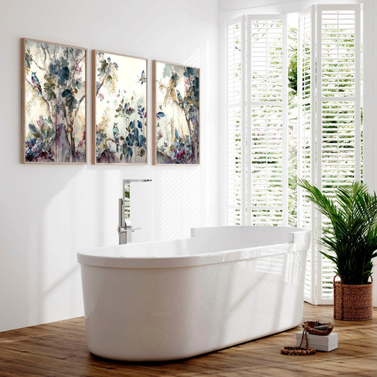 Bathroom prints in uk | set of 3 Chinoiserie wall prints