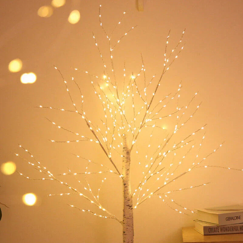 Pre Lit Birch Christmas Tree 6FT with 250 Warm White LED Lights EAMBRITE