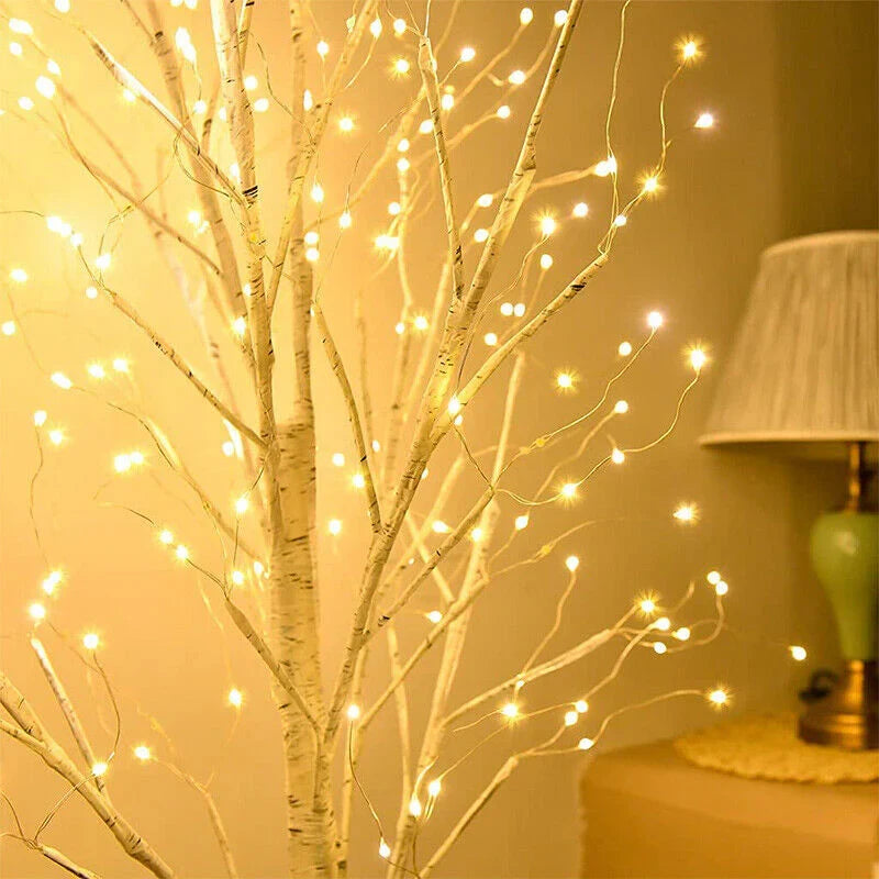Pre Lit Birch Christmas Tree 6FT with 250 Warm White LED Lights EAMBRITE