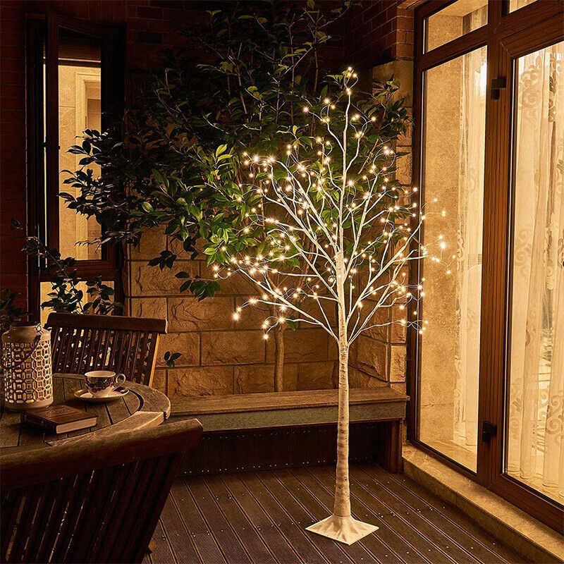 Pre Lit Birch Christmas Tree 6FT with 250 Warm White LED Lights EAMBRITE