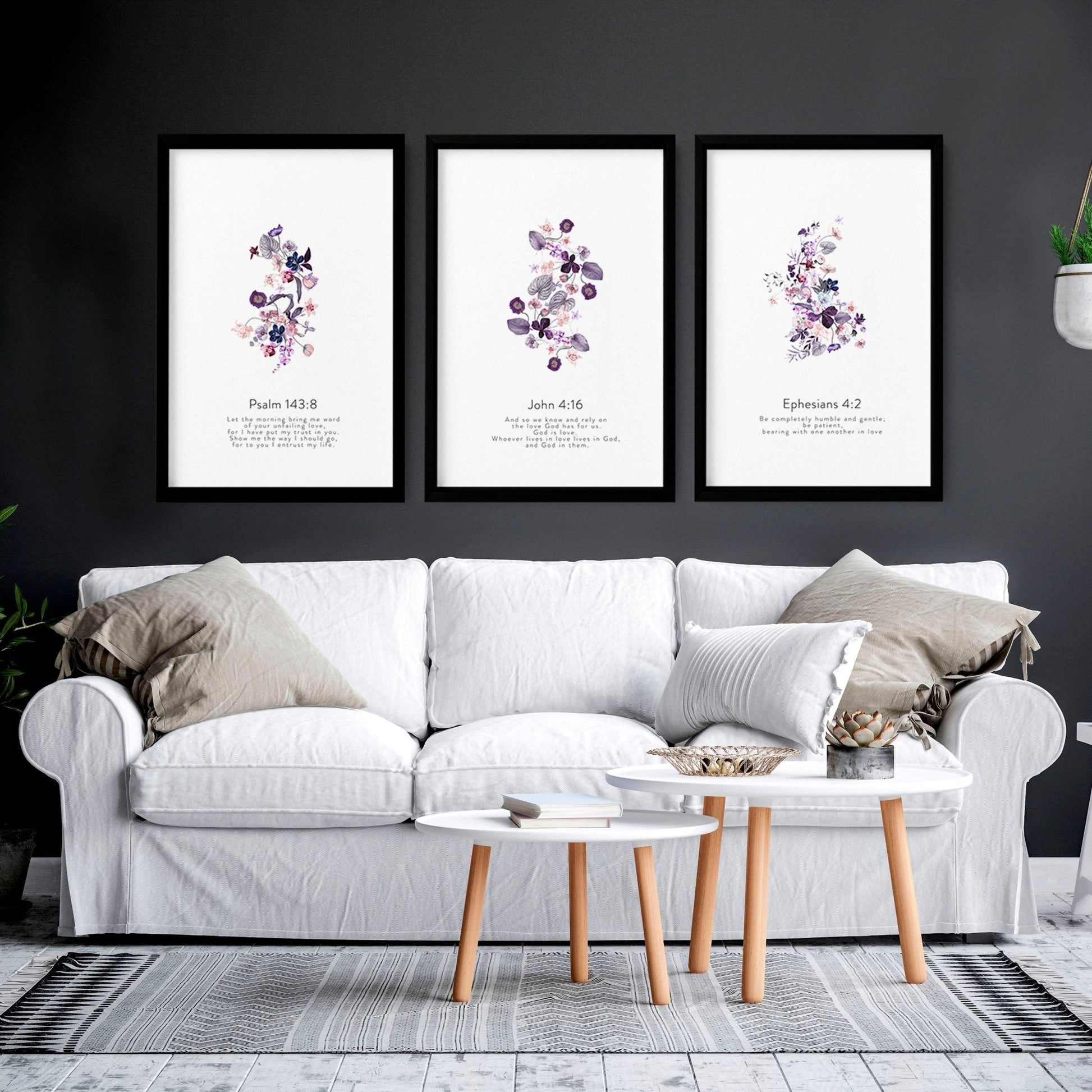 Large prints for living room | set of 3 Christian wall art prints