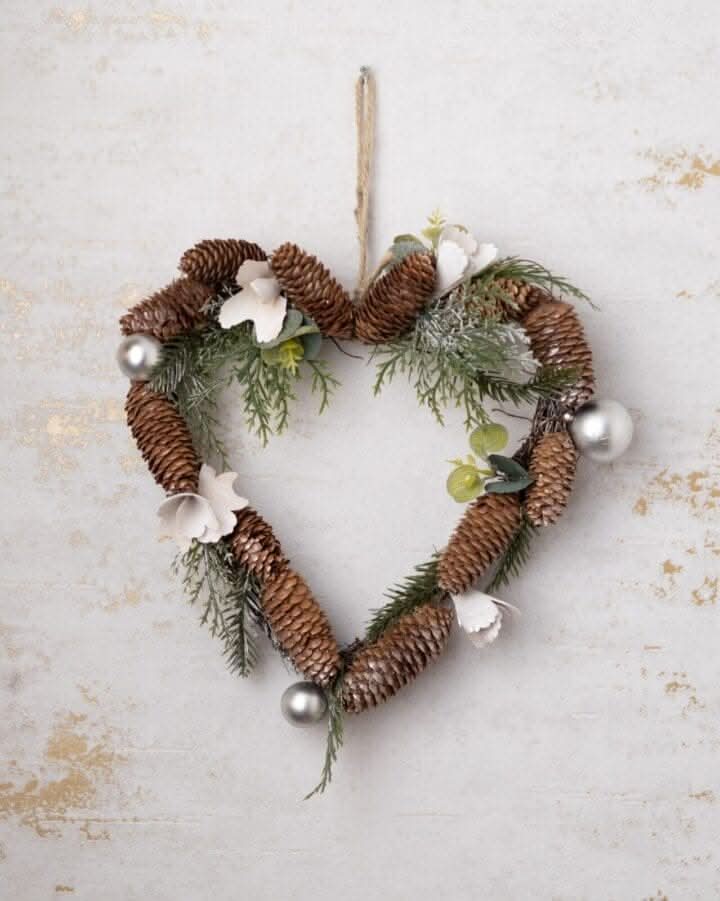 Heart Shaped Hanging Wreath with Pinecones
