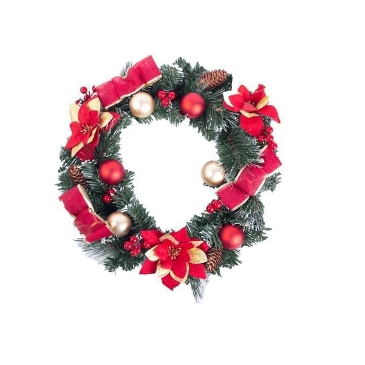 Traditional Green, Gold & Red Christmas Wreath 40cm