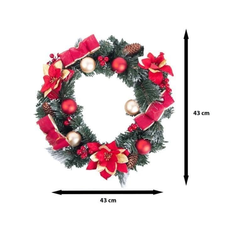 Traditional Green, Gold & Red Christmas Wreath 40cm