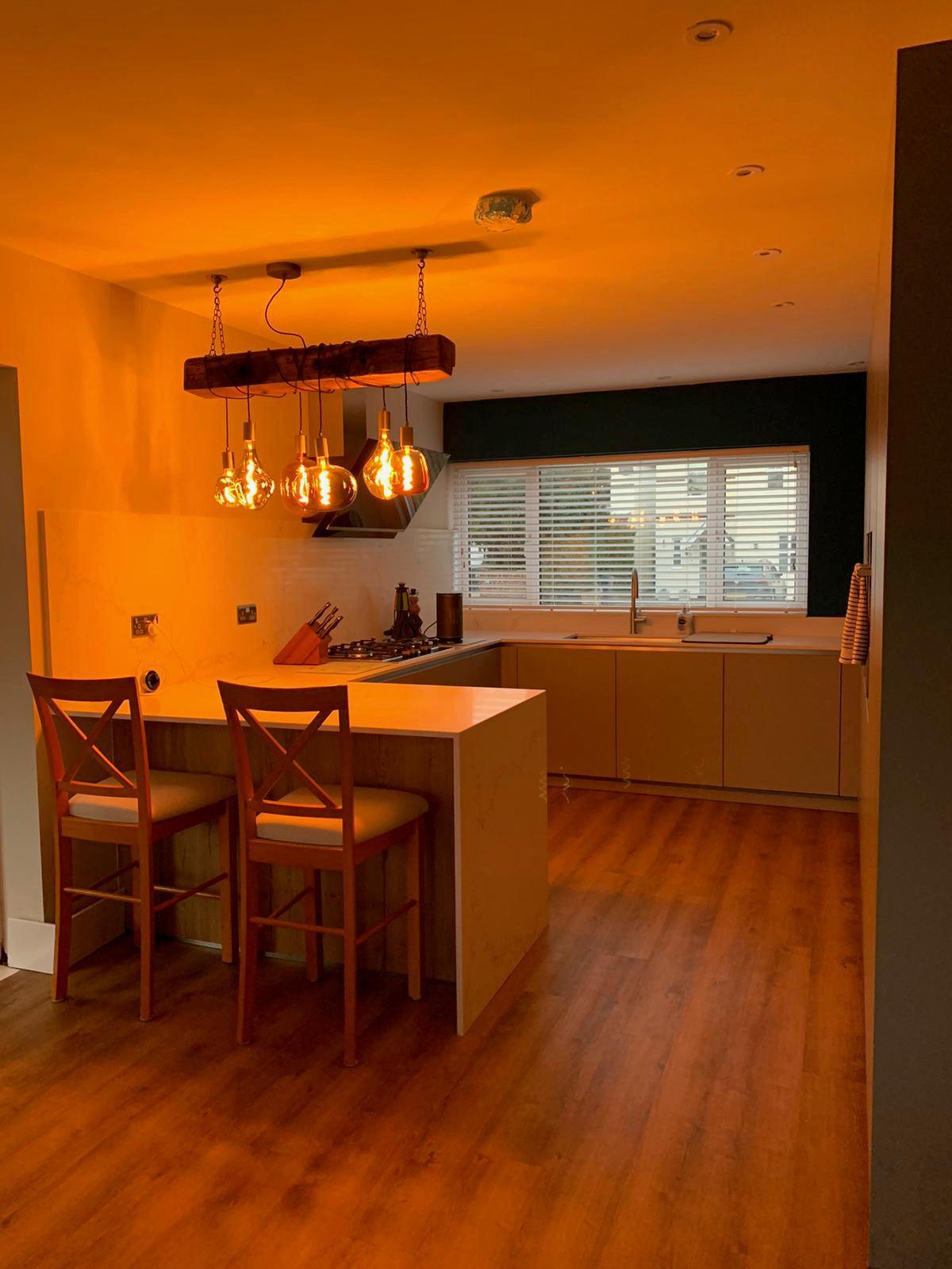 Chunky Rustic Oak Beam Chandelier with Wrapped Cables