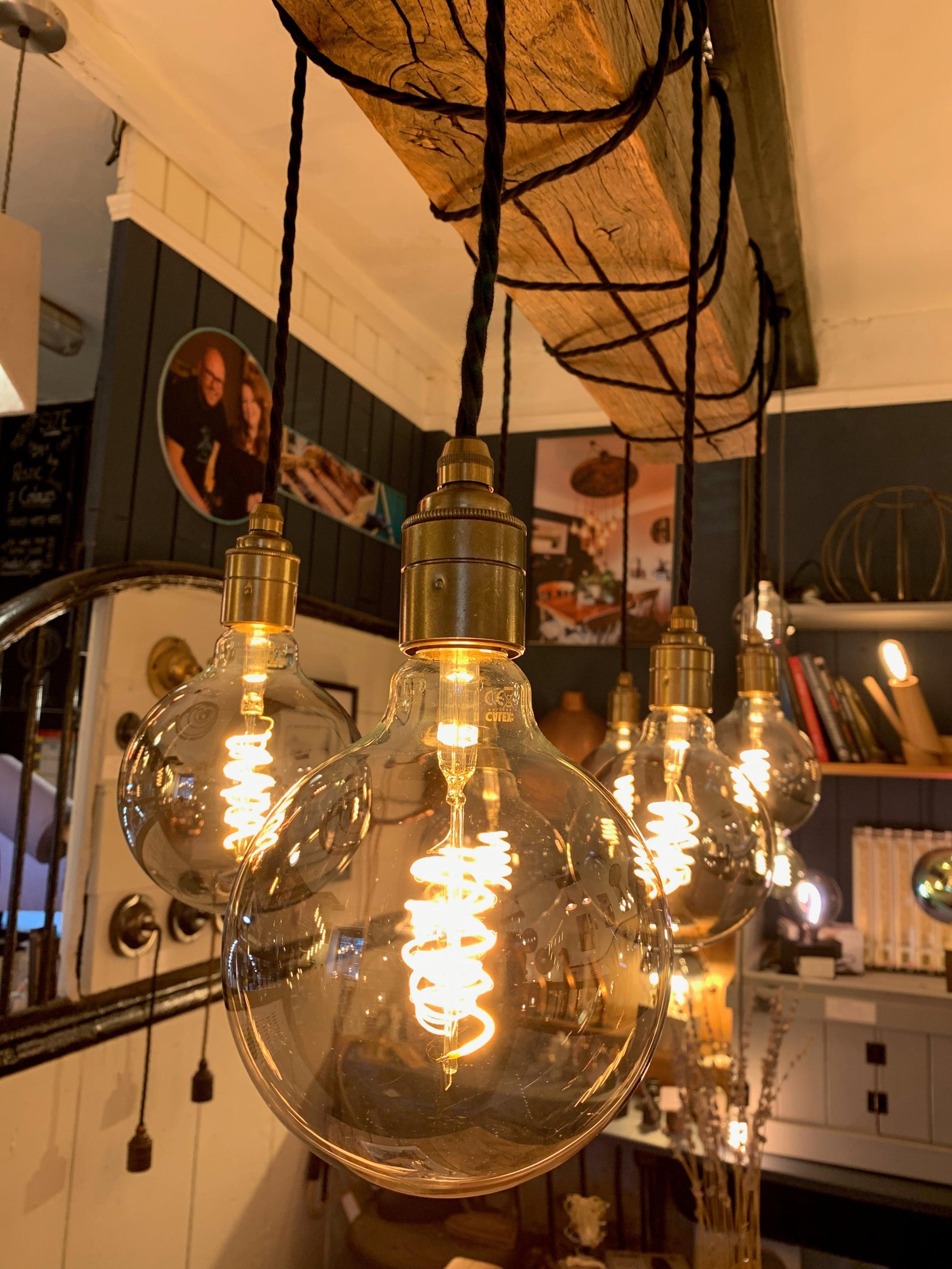 Chunky Rustic Oak Beam Chandelier with Wrapped Cables