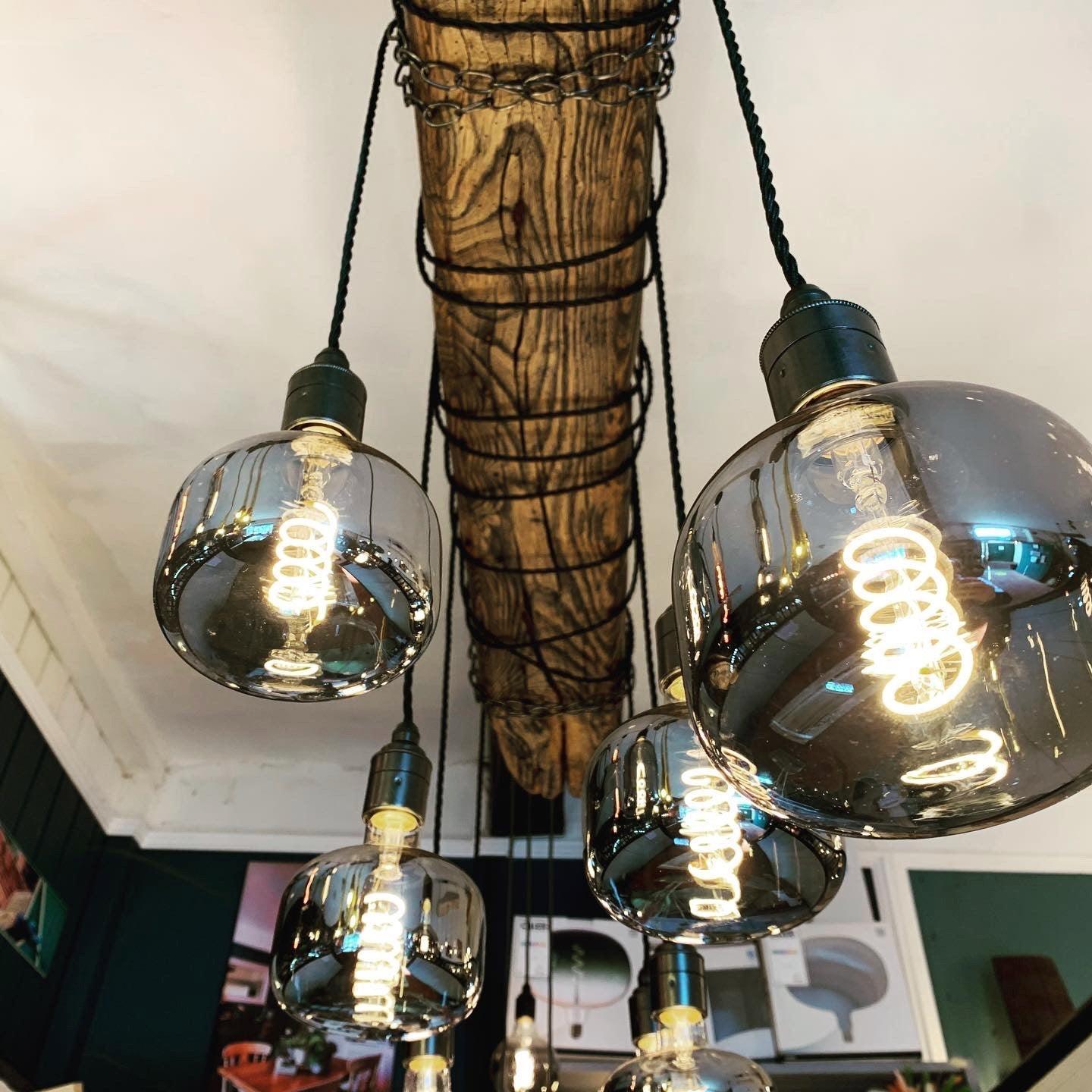 Chunky Rustic Oak Beam Chandelier with Wrapped Cables