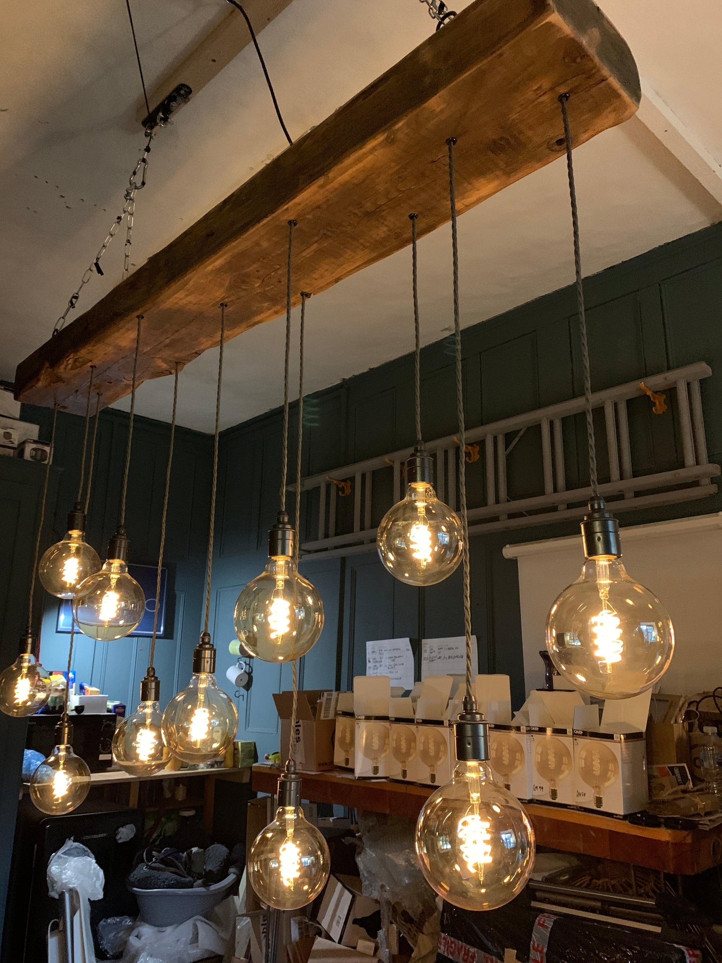 Chunky Wooden Beam Chandelier XXL Long Drop