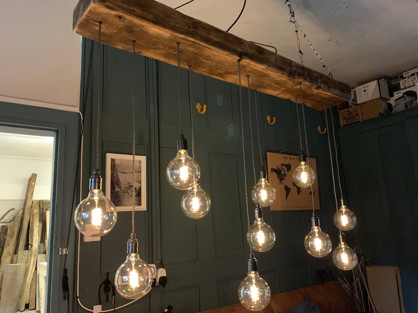 Chunky Wooden Beam Chandelier XXL Long Drop