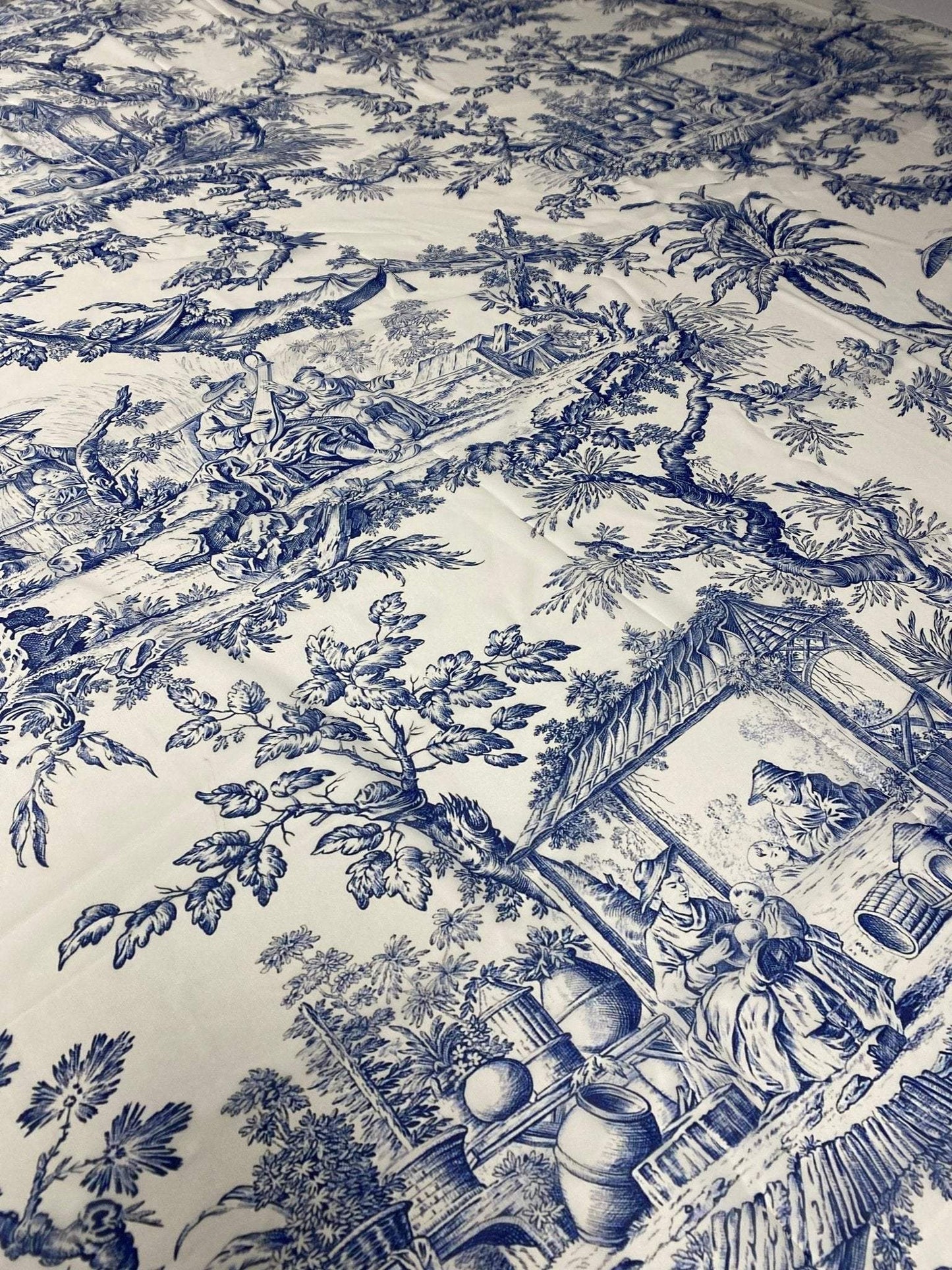 Classic Blue Toile de Jouy Fabric by Metre