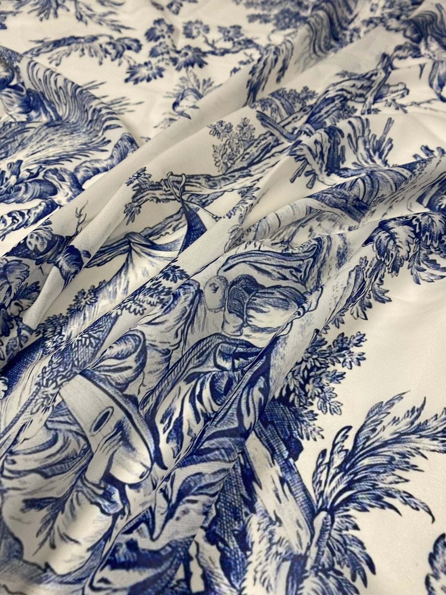 Classic Blue Toile de Jouy Fabric by Metre