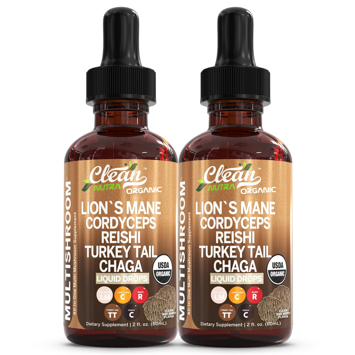 Clean Nutra Mushroom Liquid Drops | Lions Mane, Cordyceps, Reishi & Turkey Tail