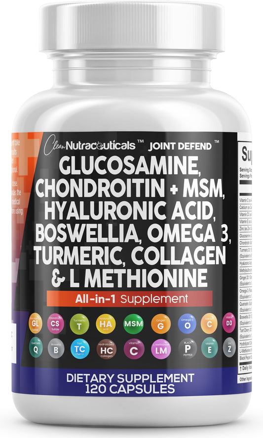 Joint Defend: Glucosamine Chondroitin MSM 1500mg + Turmeric Curcumin – Joint Health Supplement (120 Count)
