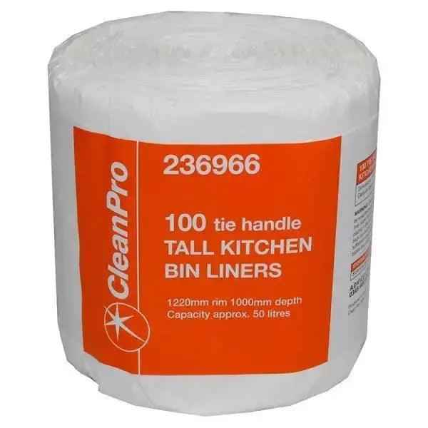 Clean Pro 100 Tie Handle Tall Kitchen Bin Liners (Case of 4)