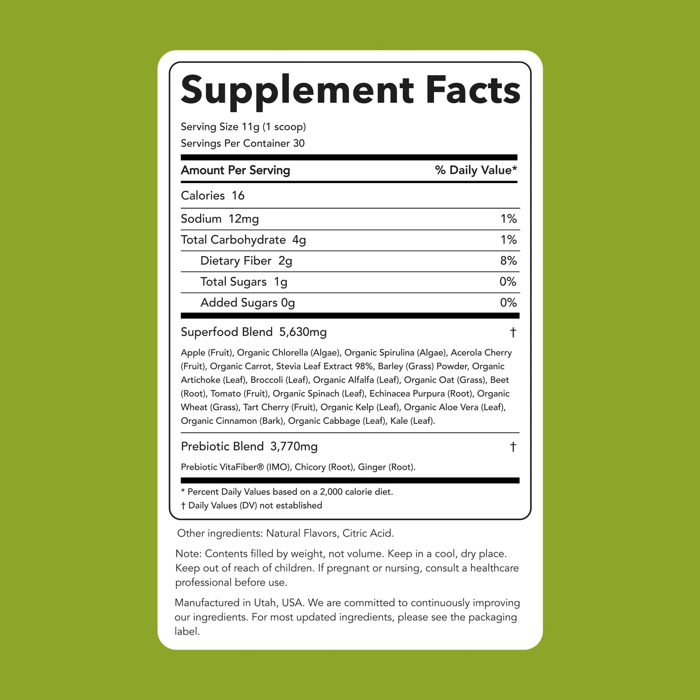 Clean Simple Eats Super Greens Powder — Green Apple Flavor, 30 Servings, Gluten Free