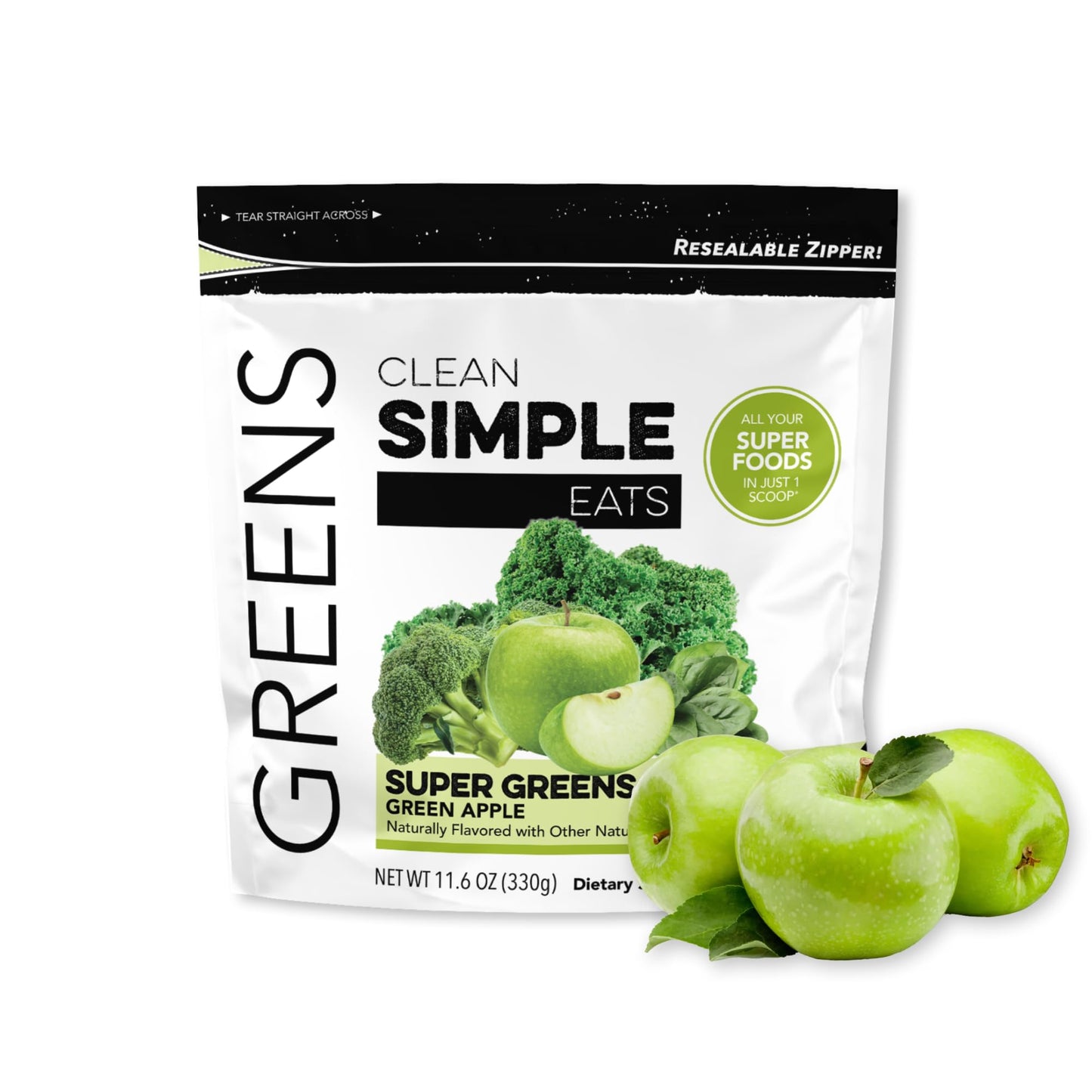 Clean Simple Eats Super Greens Powder — Green Apple Flavor, 30 Servings, Gluten Free