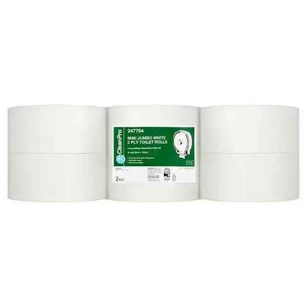 CleanPro Mini Jumbo White 2 Ply 6 Toilet Rolls