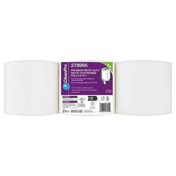 CleanPro Premium Heavy Duty White Centrefeed Rolls 2 Ply 6 Rolls