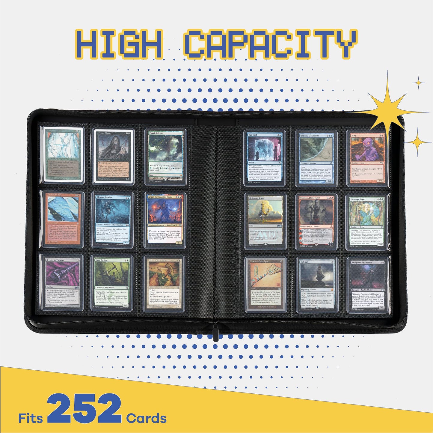 CLOVERCAT 9-Pocket Toploader Binder – Holds 252 Cards, Premium PU Leather Card Album for MTG, Yu-Gi-Oh!, TCG & More (Black)