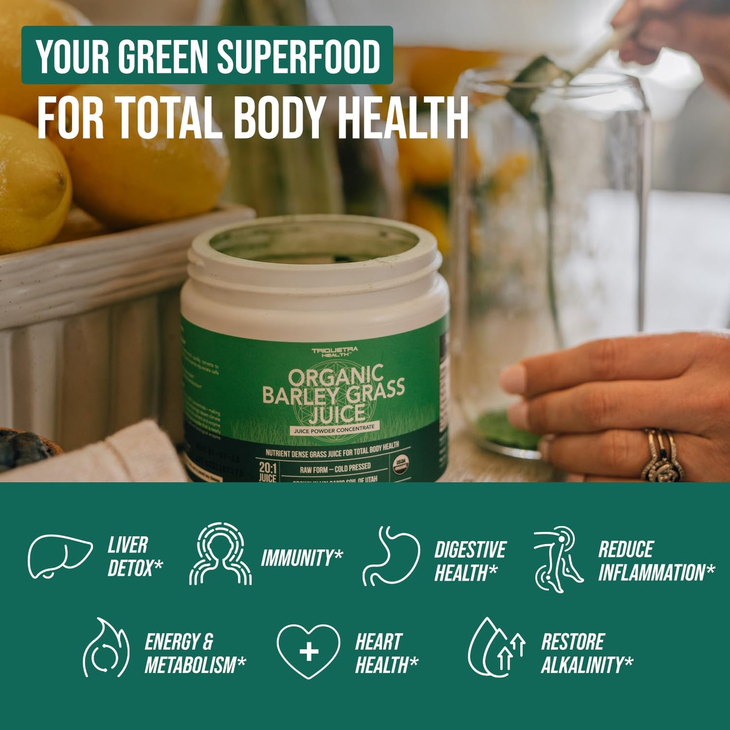 Organic Barley Grass Juice Powder – Utah Volcanic Soil, Raw & BioActive, Cold-Pressed CO2 Dried, Gluten Free, GMO Free, Vegan – 5.3 oz