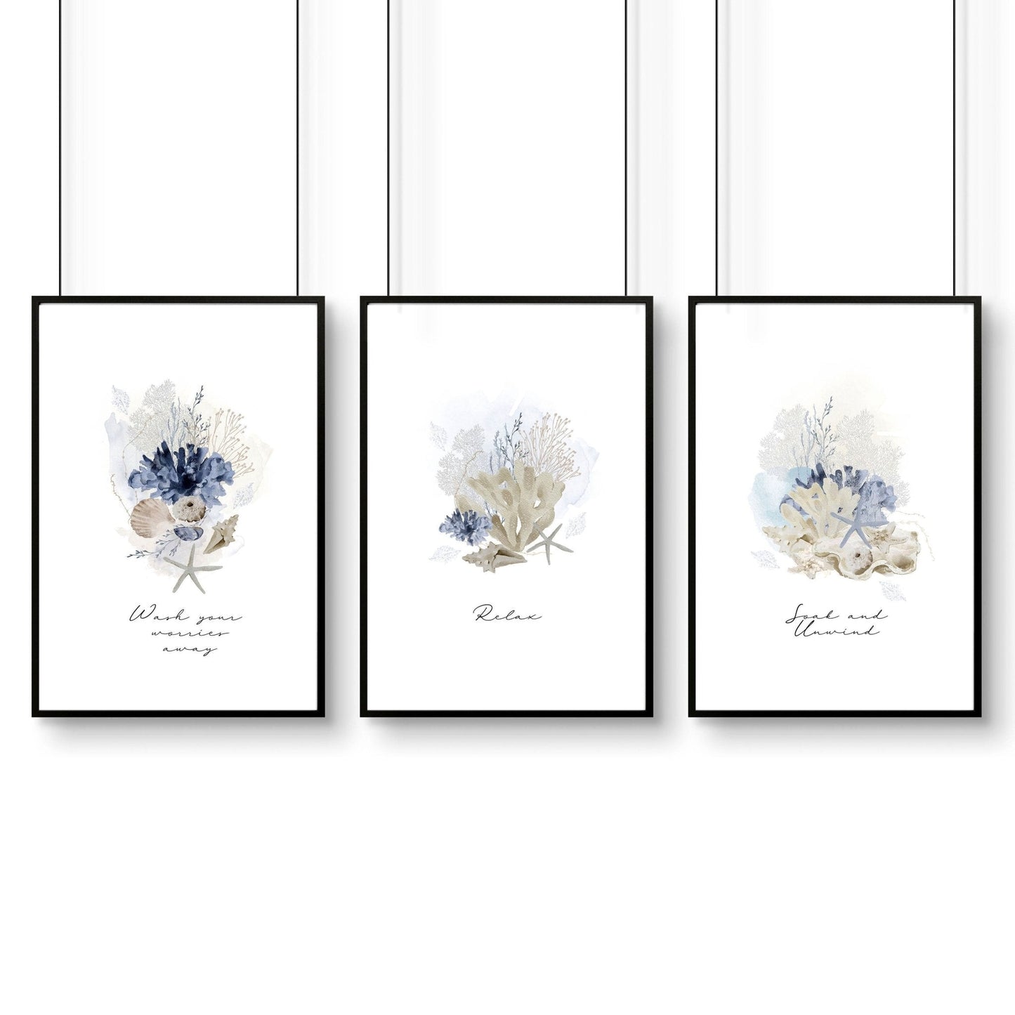 Pictures for bathrooms | set of 3 Coastal wall prints