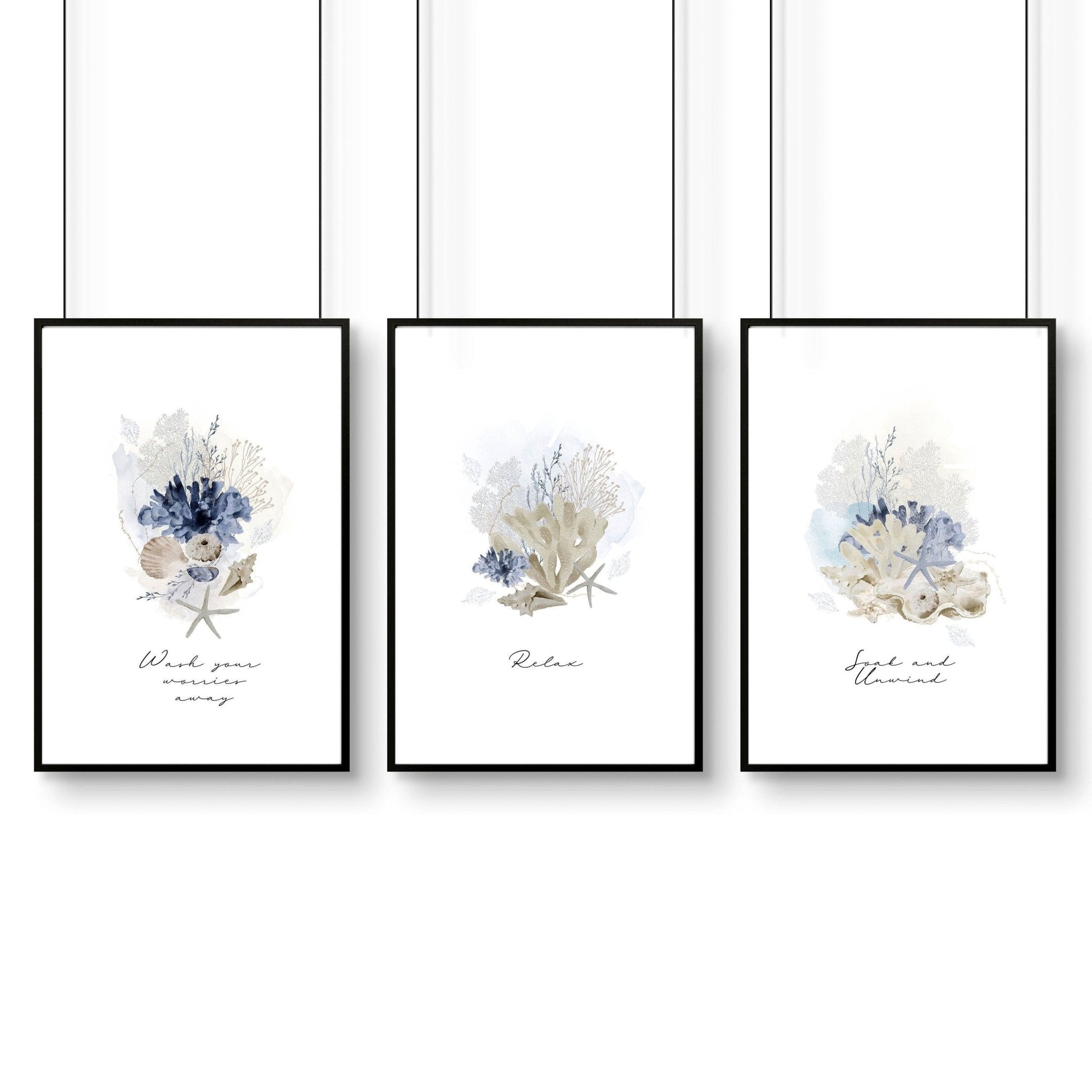 Pictures for bathrooms | set of 3 Coastal wall prints