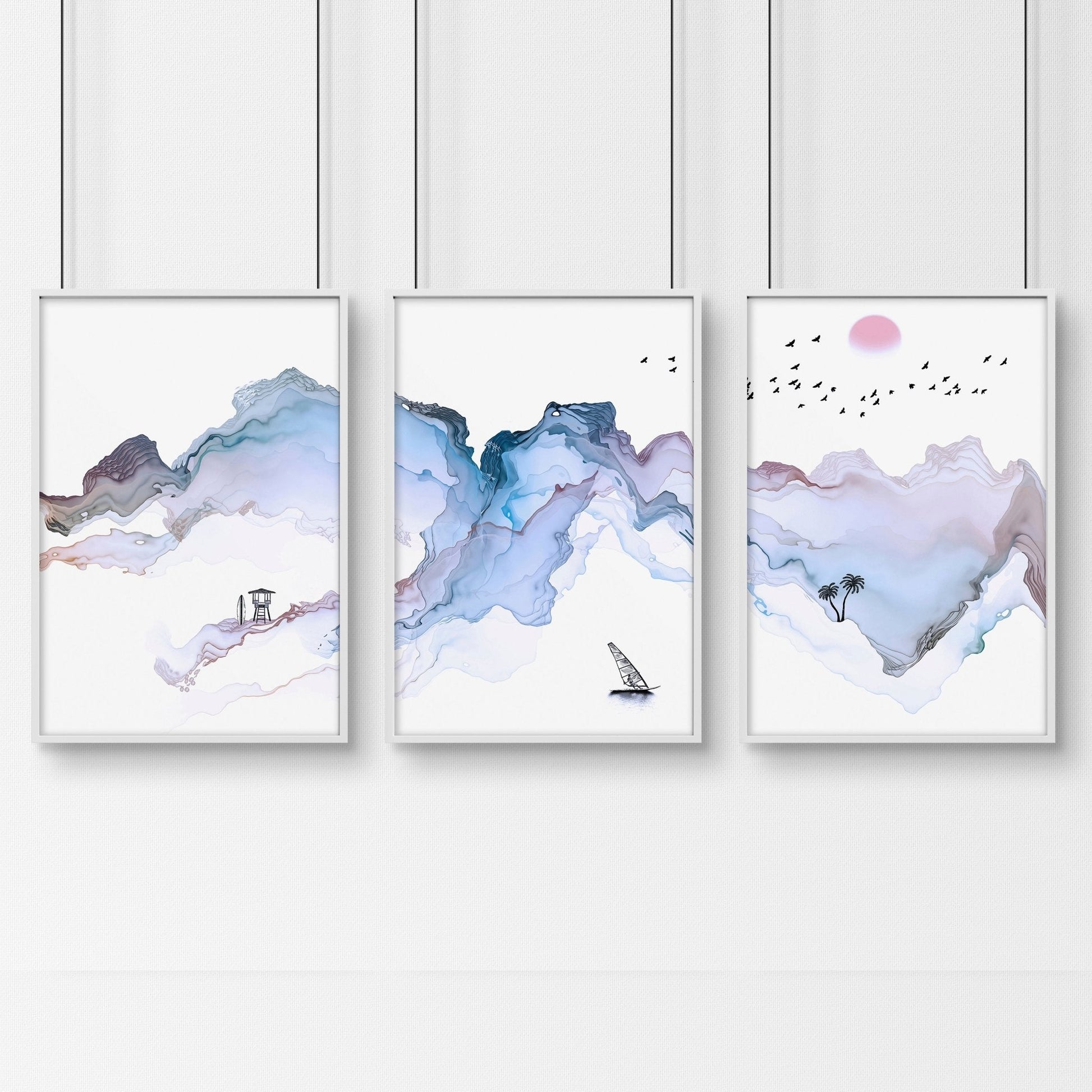 Pictures for a home office | set of 3 Coastal wall art prints