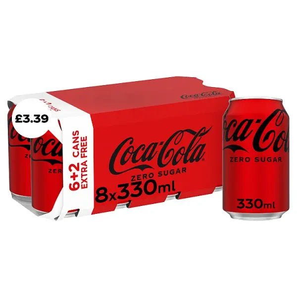 Coca-Cola Zero Sugar 8 x 330m Cans (6 + 2 x 330ml Extra Free) (Case of 3)